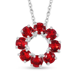 Light Siam Color Crystal Circle Pendant in Sterling Silver with Stainless Steel Necklace 20 Inches