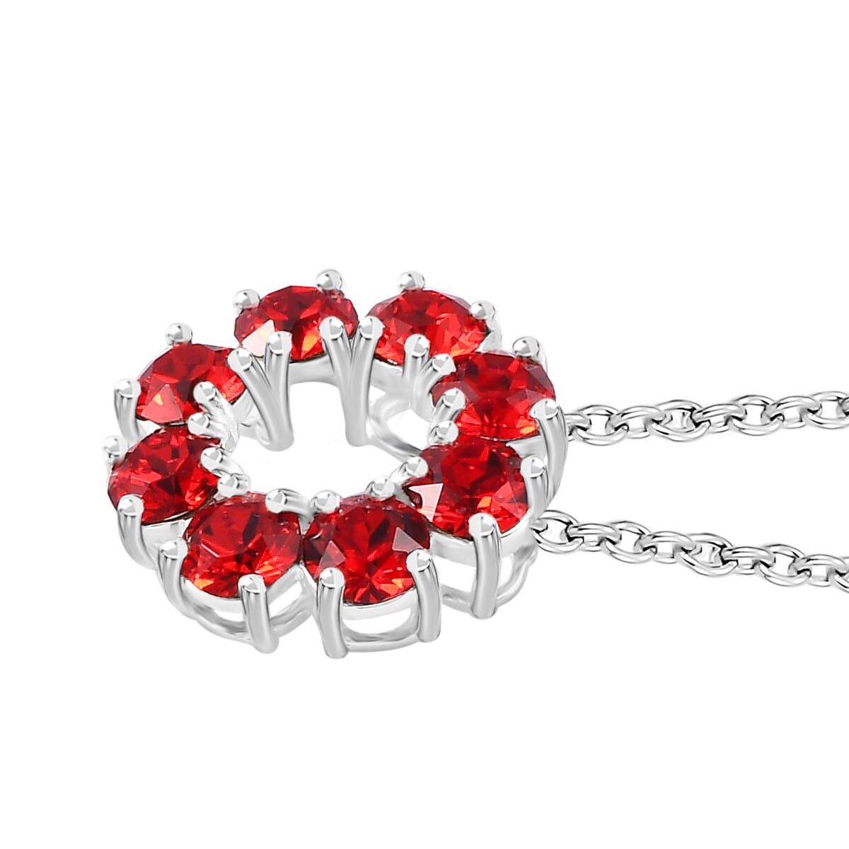 Light Siam Color Crystal Circle Pendant in Sterling Silver with Stainless Steel Necklace 20 Inches image number 3
