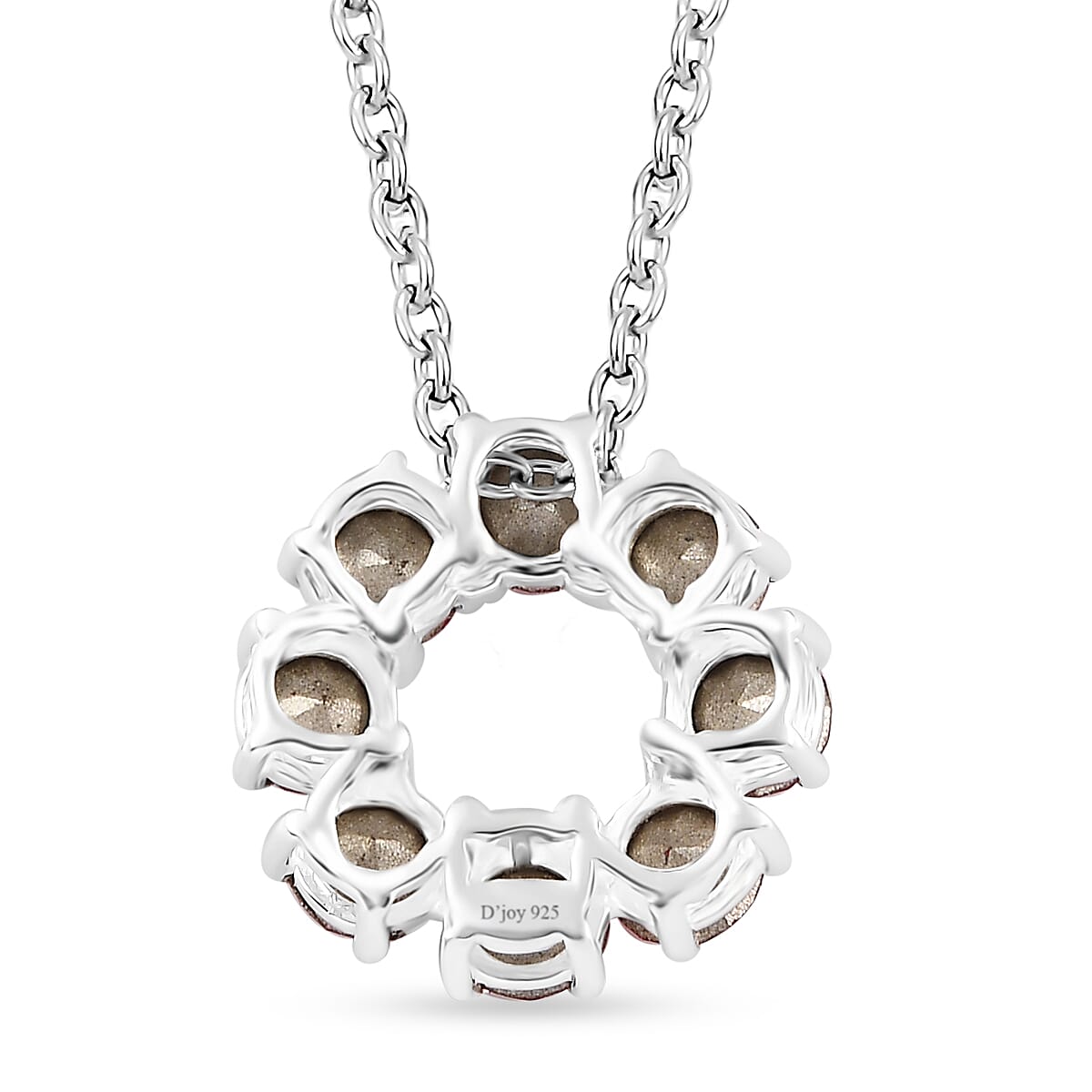 Light Siam Color Crystal Circle Pendant in Sterling Silver with Stainless Steel Necklace 20 Inches