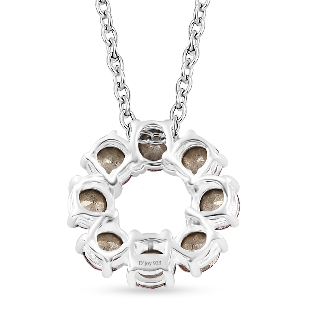 Light Siam Color Crystal Circle Pendant in Sterling Silver with Stainless Steel Necklace 20 Inches image number 4