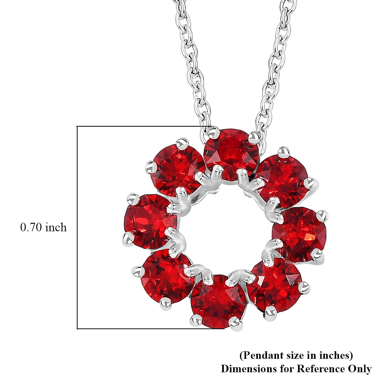 Light Siam Color Crystal Circle Pendant in Sterling Silver with Stainless Steel Necklace 20 Inches