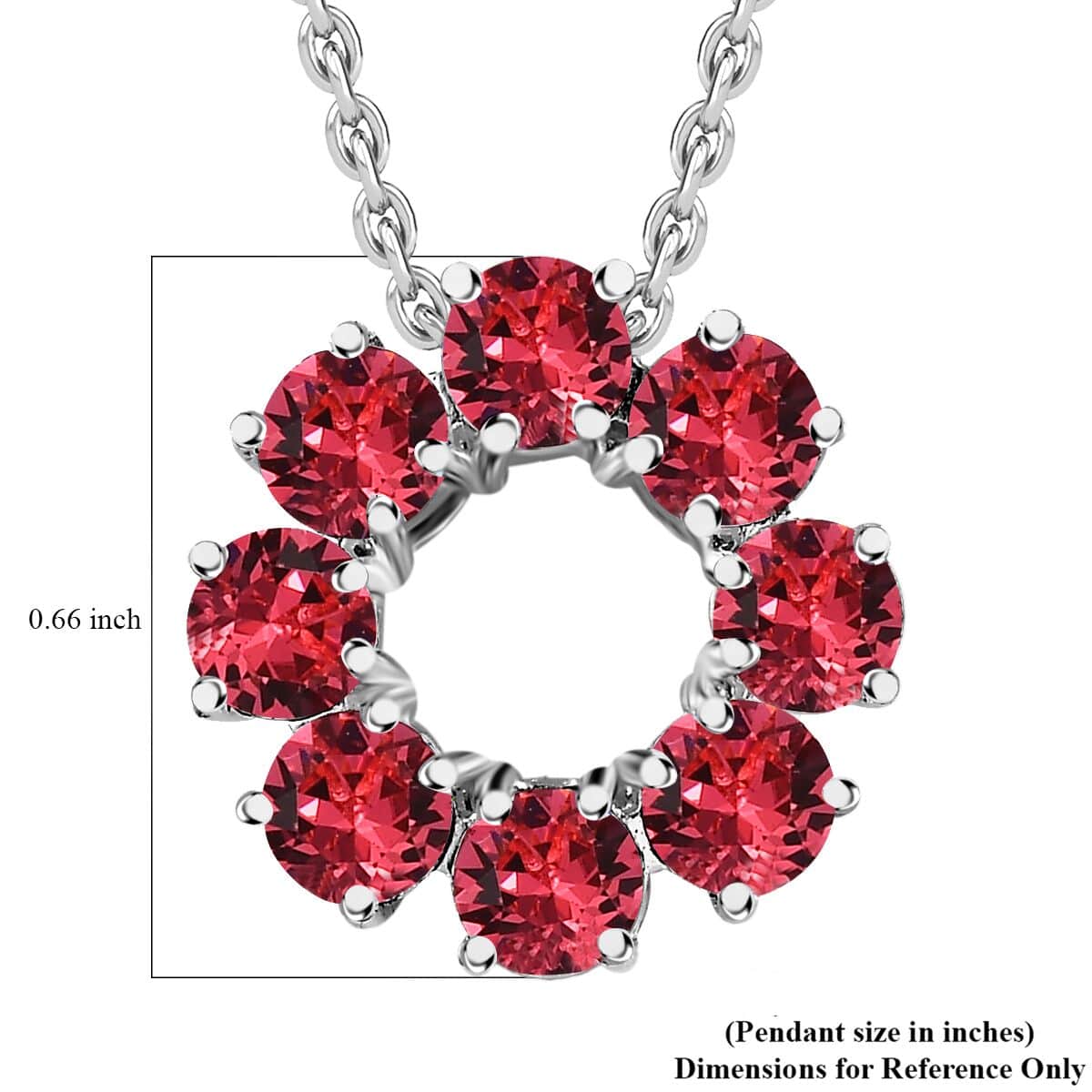 Designer Premium Indian Pink Austrian Crystal Circle Pendant in Sterling Silver with Stainless Steel Necklace 20 Inches image number 6