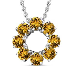 Designer Premium Light Color Topaz Austrian Crystal Circle Pendant in Sterling Silver with Stainless Steel Necklace 20 Inches