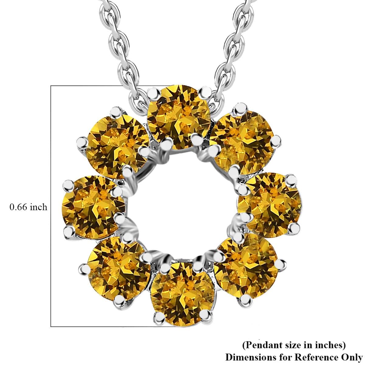 Designer Premium Light Color Topaz Austrian Crystal Circle Pendant in Sterling Silver with Stainless Steel Necklace 20 Inches image number 6