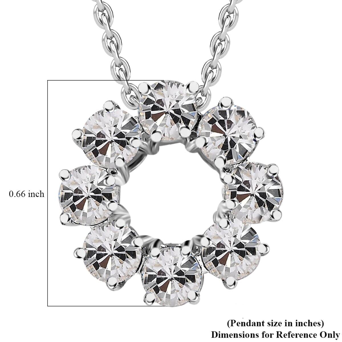 Designer Premium White Preciosa Austrian Crystal Circle Pendant in Sterling Silver with Stainless Steel Necklace 20 Inches image number 5