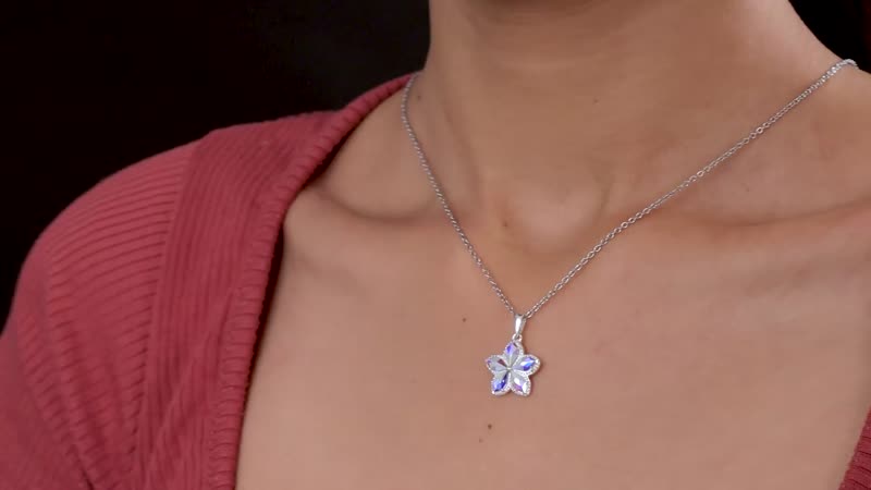 Designer Premium Aurora Borealis Austrian Crystal Flower Pendant in Sterling Silver with Stainless Steel Necklace 20 Inches