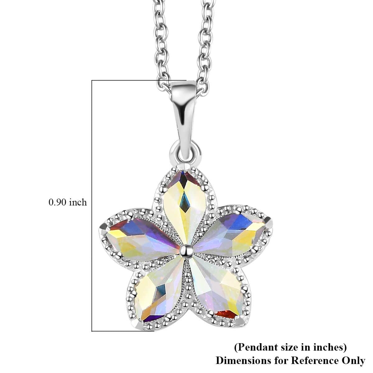 Designer Premium Aurora Borealis Austrian Crystal Flower Pendant in Sterling Silver with Stainless Steel Necklace 20 Inches image number 6