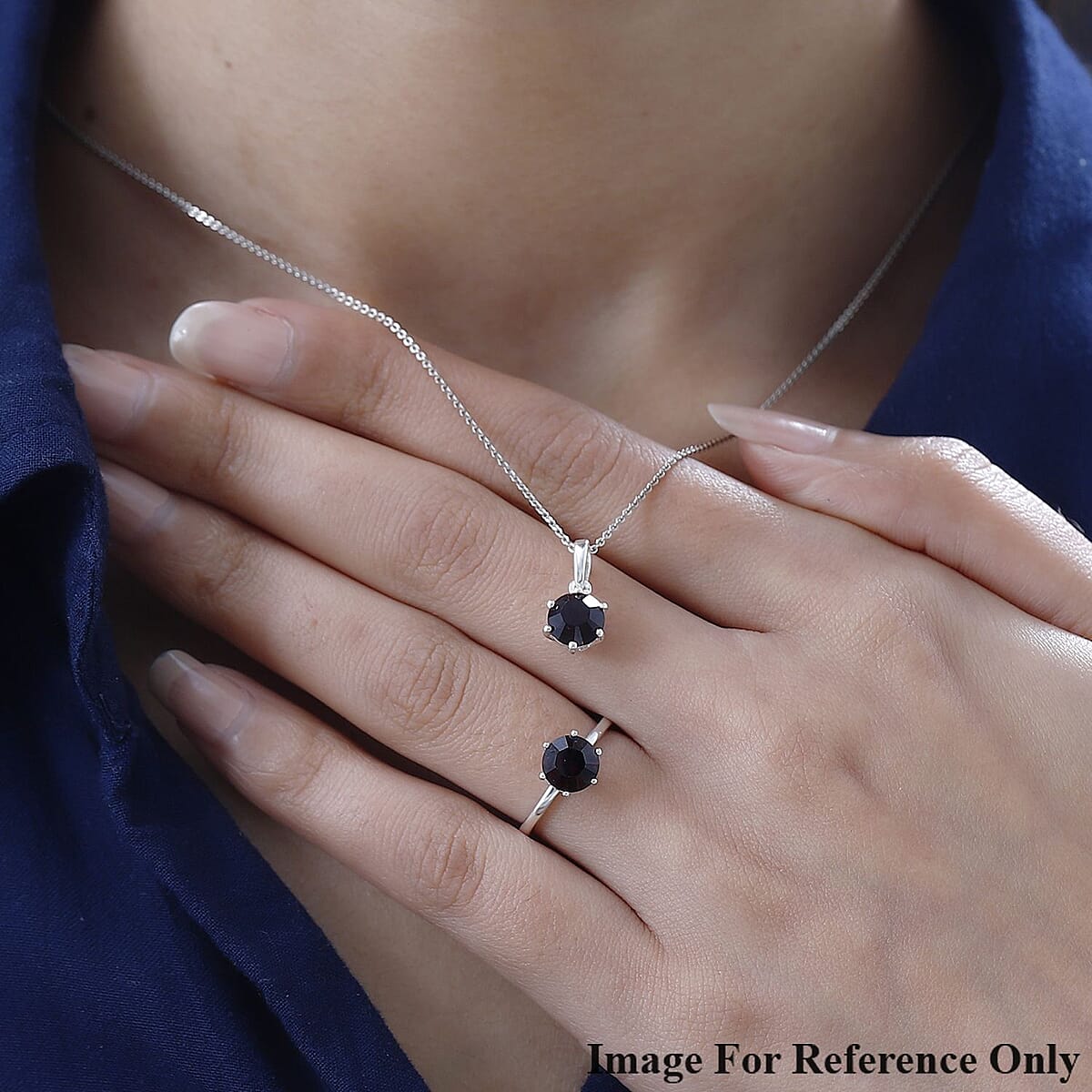 Designer Premium Burgundy Austrian Crystal Solitaire Ring (Size 10.0) and Pendant in Sterling Silver image number 2