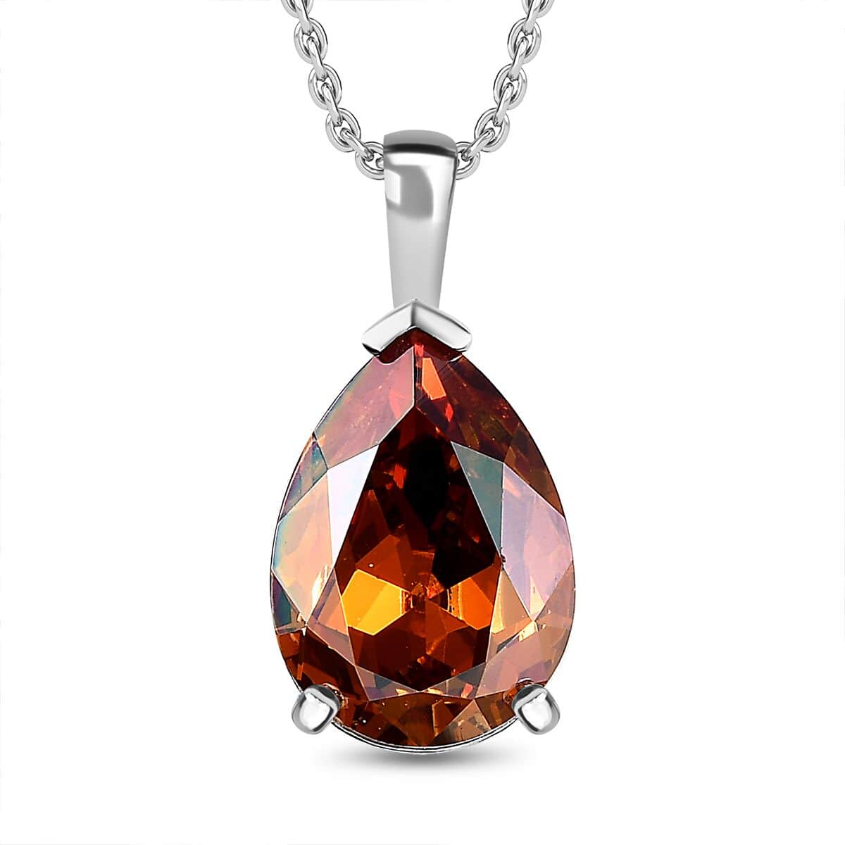 Designer Premium Copper Austrian Crystal Solitaire Pendant in Sterling Silver with Stainless Steel Necklace 20 Inches image number 0