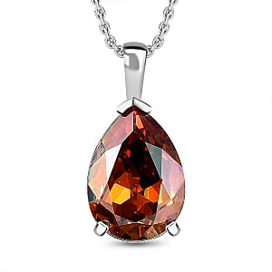 Designer Premium Copper Austrian Crystal Solitaire Pendant in Sterling Silver with Stainless Steel Necklace 20 Inches