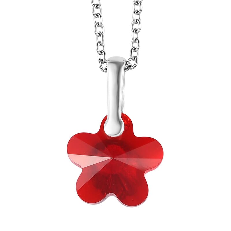 Designer Premium Light Siam Austrian Crystal Fancy Pendant in Sterling Silver with Stainless Steel Chain 20 Inches
