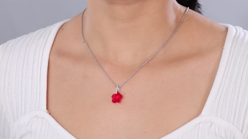 Designer Premium Light Siam Austrian Crystal Fancy Pendant in Sterling Silver with Stainless Steel Chain 20 Inches
