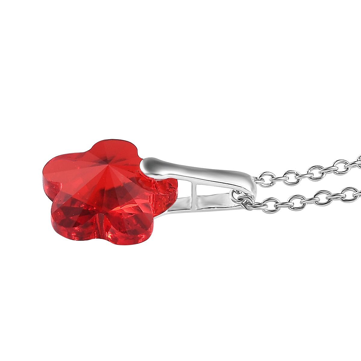 Designer Premium Light Siam Austrian Crystal Fancy Pendant in Sterling Silver with Stainless Steel Chain 20 Inches