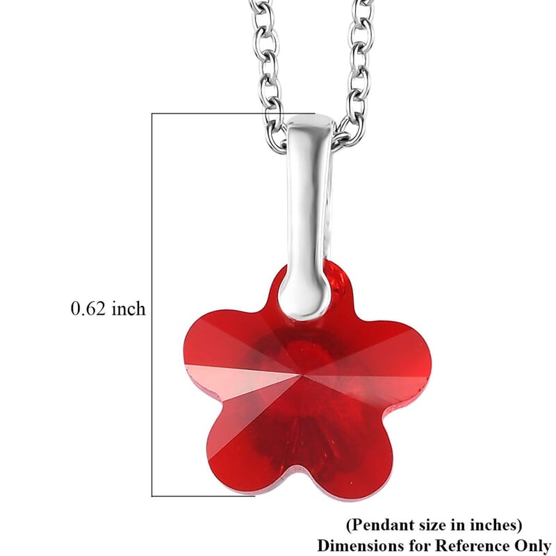 Designer Premium Light Siam Austrian Crystal Fancy Pendant in Sterling Silver with Stainless Steel Chain 20 Inches