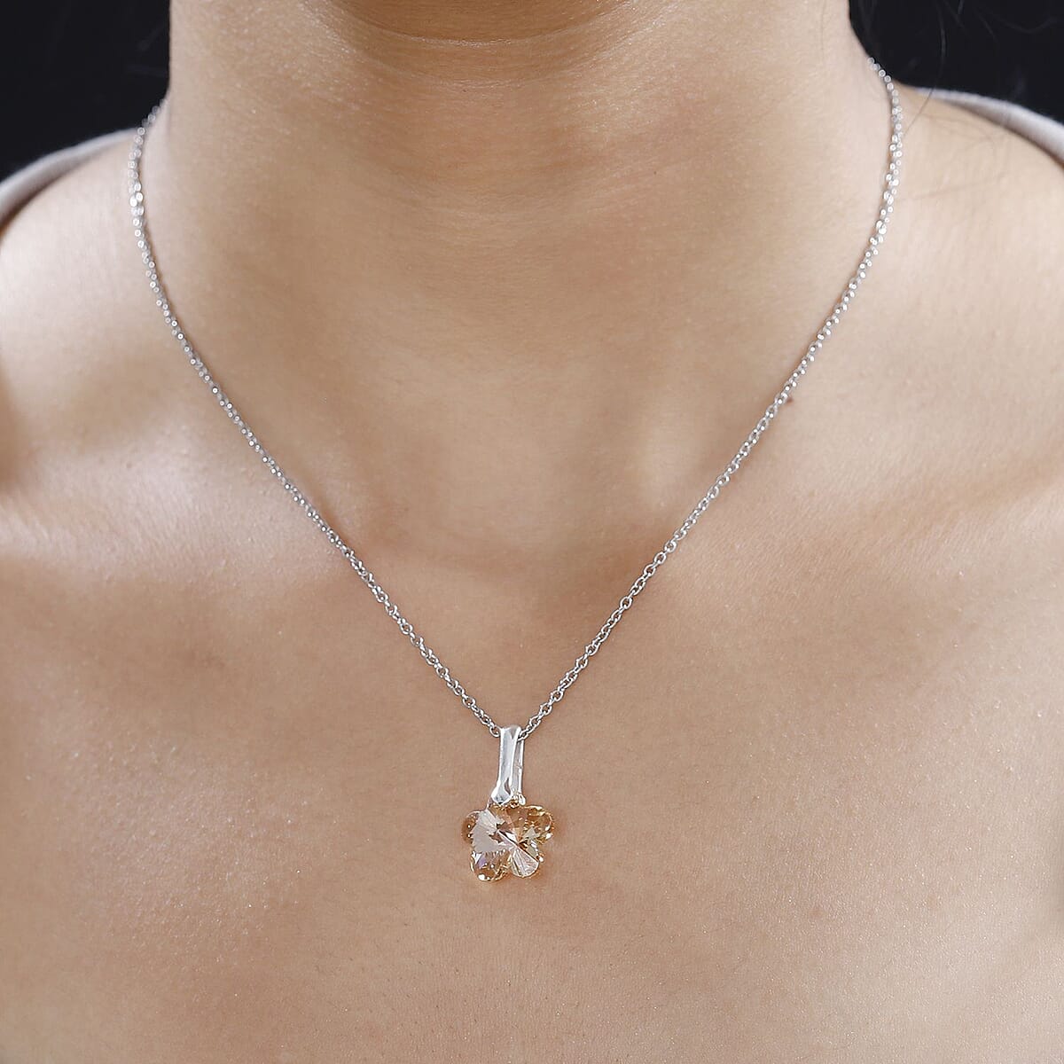 Designer Premium Golden Shadow Color Austrian Crystal Pendant in Sterling Silver with Stainless Steel Necklace 20 Inches image number 2