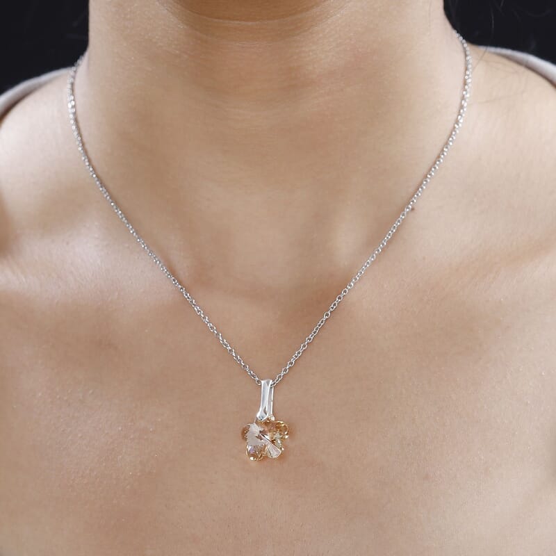 Designer Premium Golden Shadow Color Austrian Crystal Pendant in Sterling Silver with Stainless Steel Necklace 20 Inches