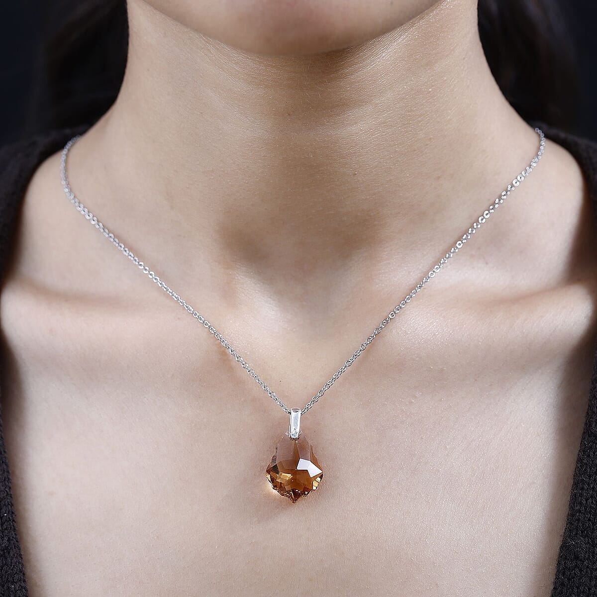 Designer Premium Light Colorado Austrian Crystal Pendant in Sterling Silver with Stainless Steel Necklace 20 Inches image number 2