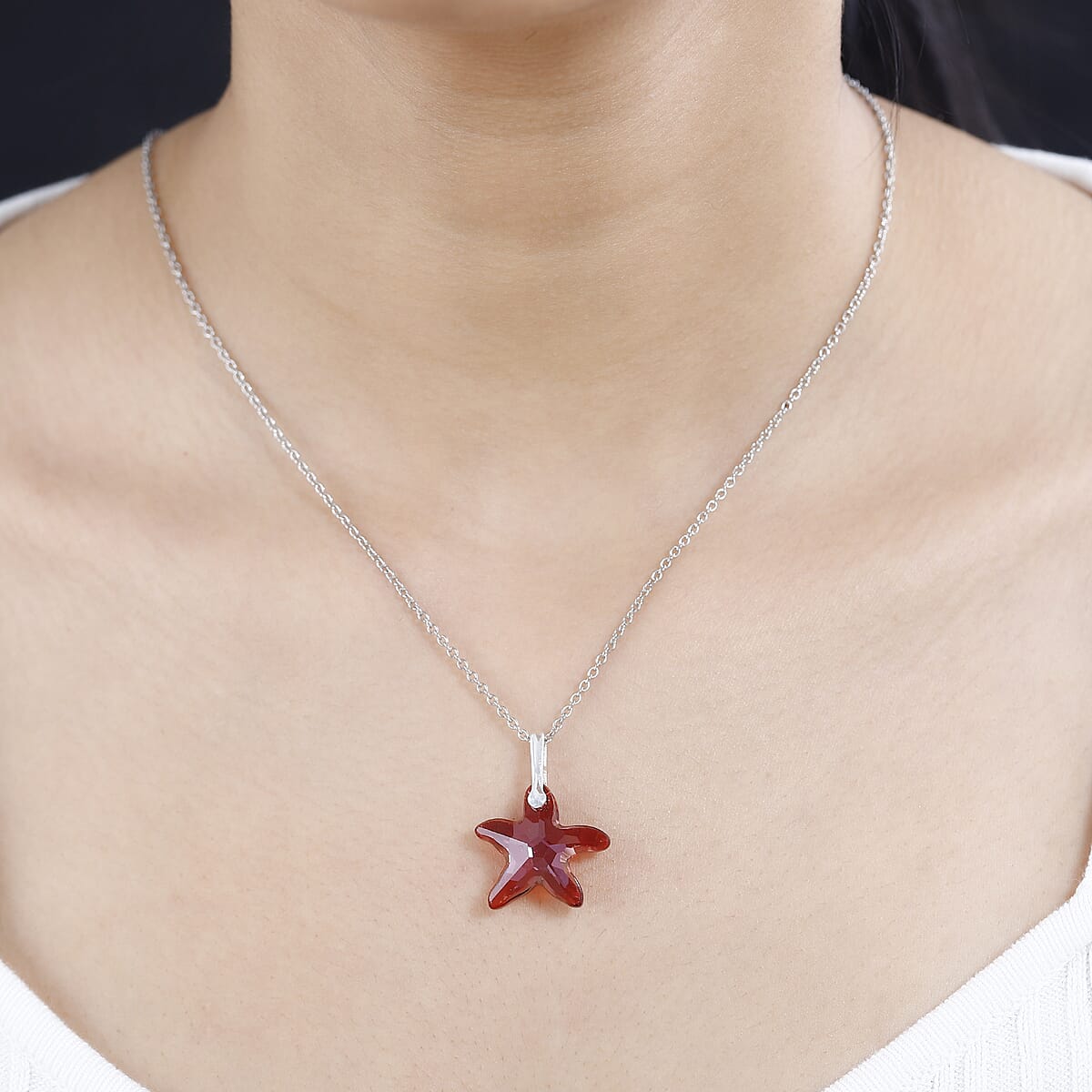 Red Magma Crystal Starfish Pendant in Sterling Silver with Stainless Steel Necklace 20 Inches image number 2