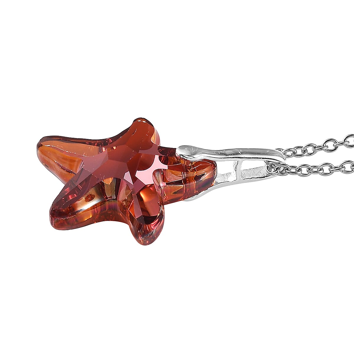 Red Magma Crystal Starfish Pendant in Sterling Silver with Stainless Steel Necklace 20 Inches image number 3