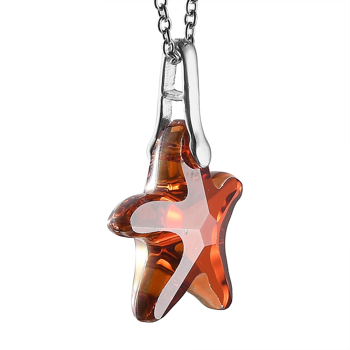 Red Magma Crystal Starfish Pendant in Sterling Silver with Stainless Steel Necklace 20 Inches image number 4