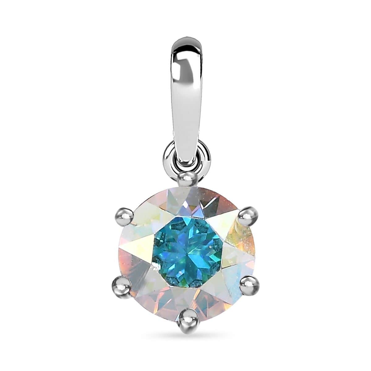 Designer Premium Aurora Borealis Austrian Crystal Solitaire Ring (Size 7.0) and Pendant in Sterling Silver image number 6