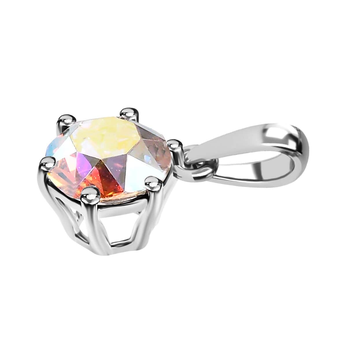 Designer Premium Aurora Borealis Austrian Crystal Solitaire Ring (Size 7.0) and Pendant in Sterling Silver image number 7