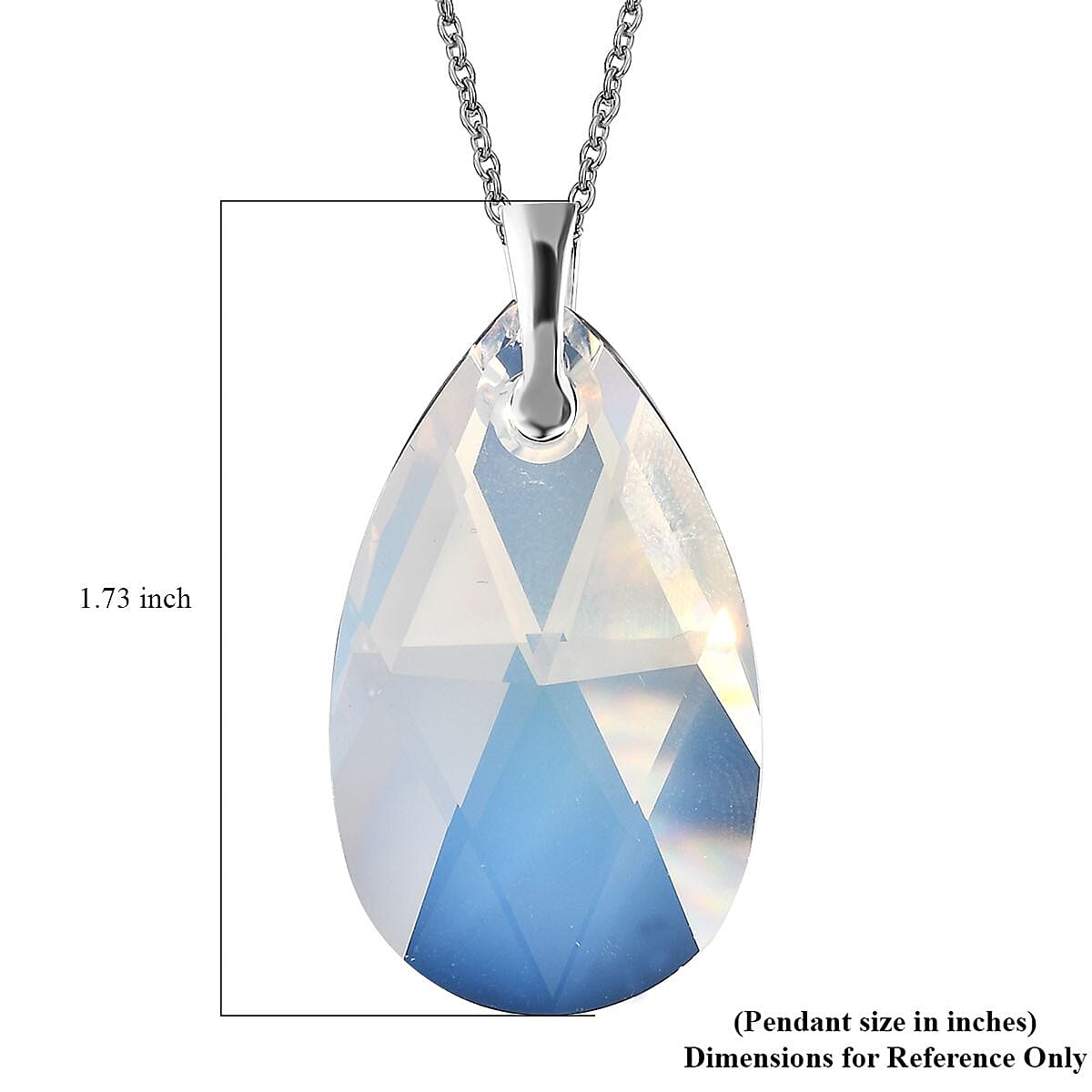 White Opal Crystal Pendant in Sterling Silver with Stainless Steel Chain 20 Inches
