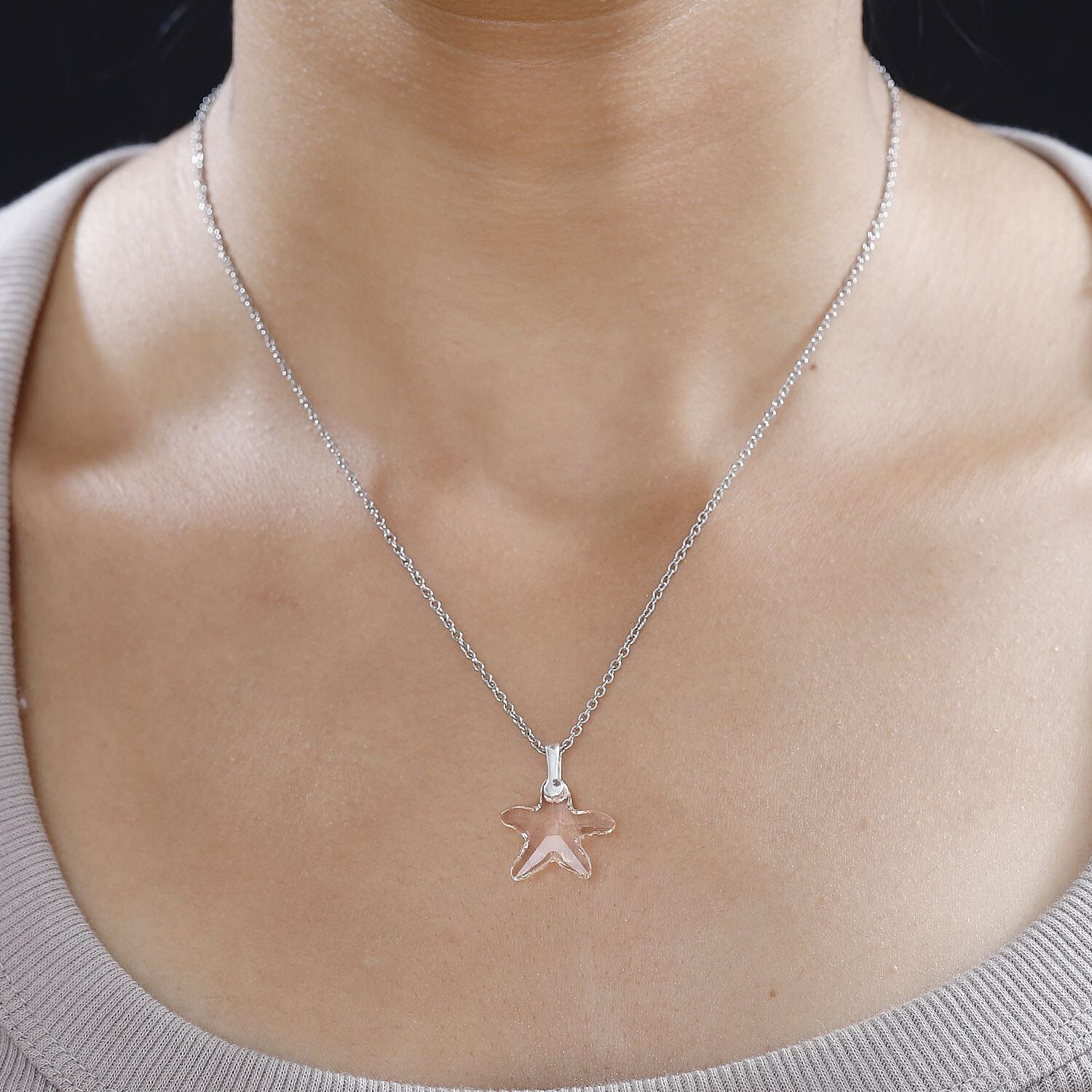 Silk Color Crystal Pendant in Sterling Silver with Stainless Steel Necklace 20 Inches