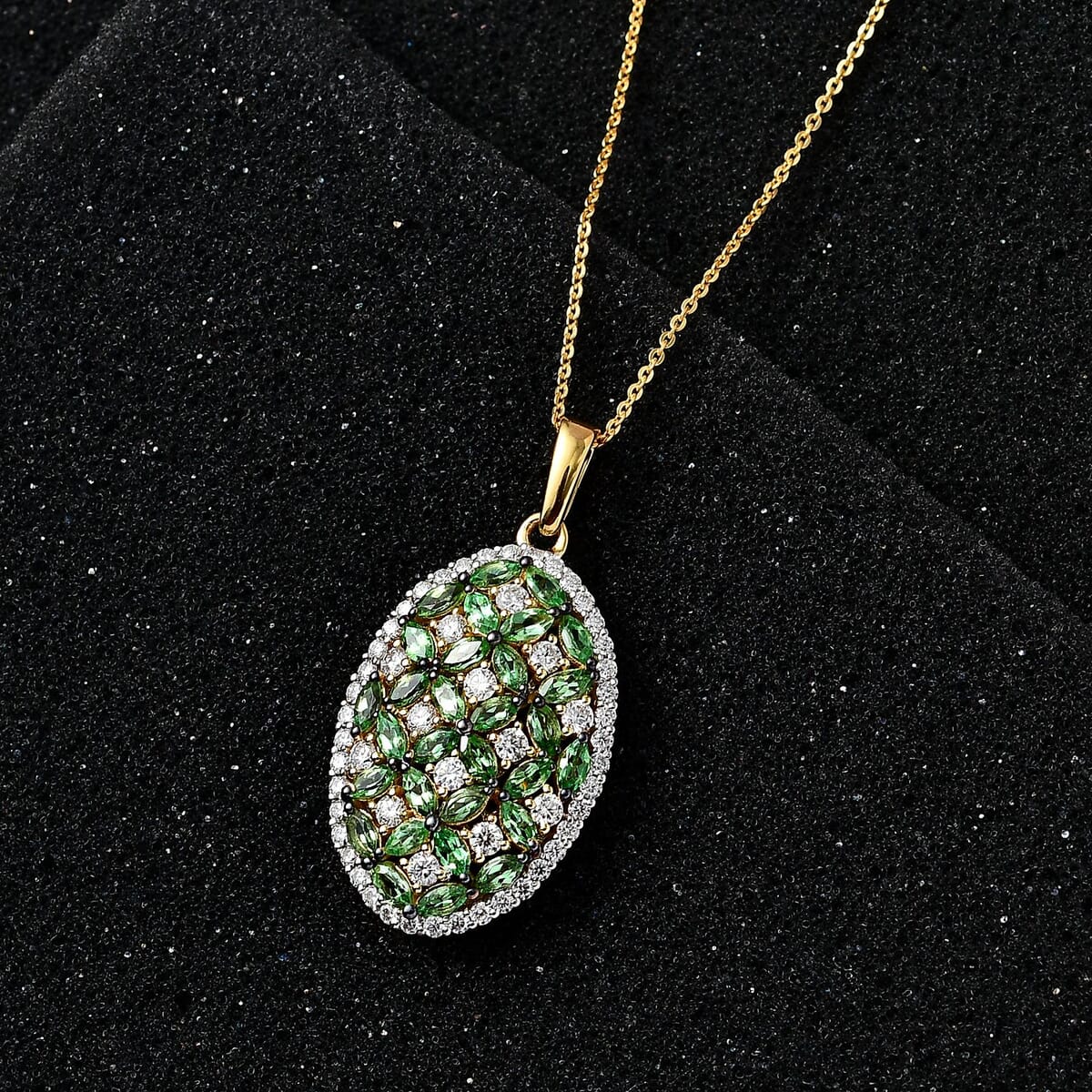 Tsavorite Garnet and Moissanite Cluster Pendant Necklace 20 Inches in Vermeil Yellow Gold Over Sterling Silver 4.00 ctw image number 1