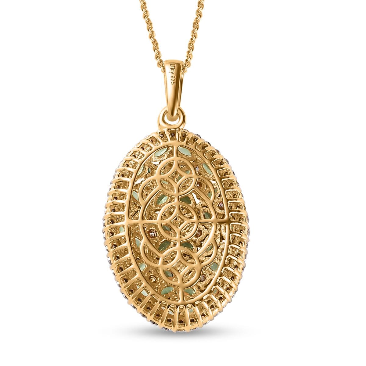 Tsavorite Garnet and Moissanite Cluster Pendant Necklace 20 Inches in Vermeil Yellow Gold Over Sterling Silver 4.00 ctw image number 4
