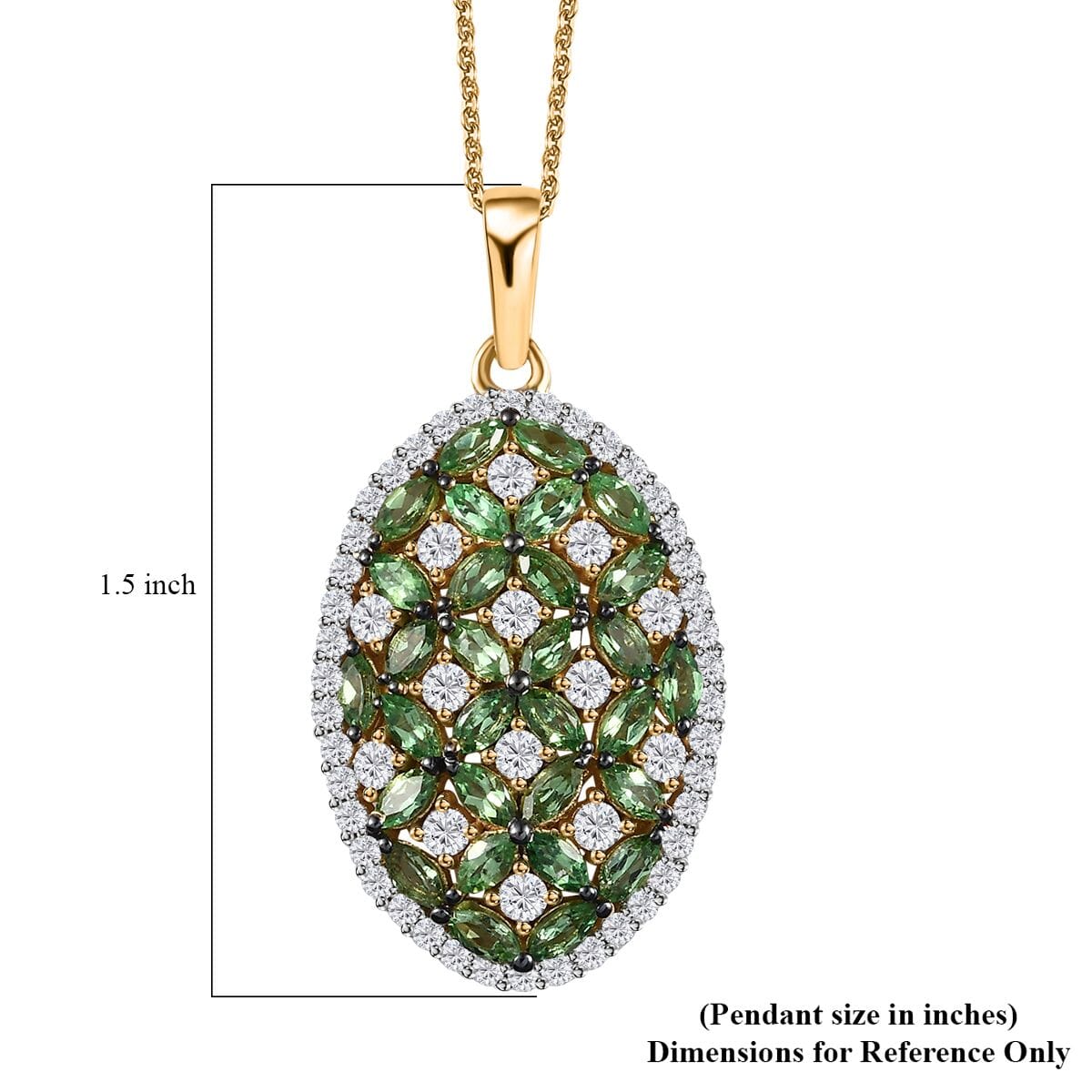 Tsavorite Garnet and Moissanite Cluster Pendant Necklace 20 Inches in Vermeil Yellow Gold Over Sterling Silver 4.00 ctw image number 6