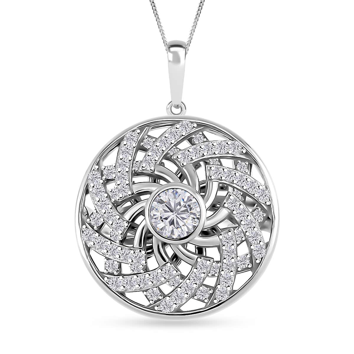 Moissanite Mandala Spiner Pendant Necklace 20 Inches in Platinum Over Sterling Silver 1.60 ctw image number 0