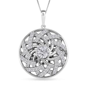 Moissanite Mandala Spiner Pendant Necklace 20 Inches in Platinum Over Sterling Silver 1.60 ctw