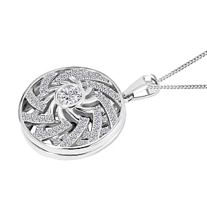 Moissanite Mandala Spiner Pendant Necklace 20 Inches in Platinum Over Sterling Silver 1.60 ctw