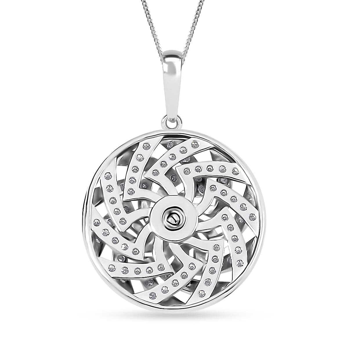 Moissanite Mandala Spiner Pendant Necklace 20 Inches in Platinum Over Sterling Silver 1.60 ctw