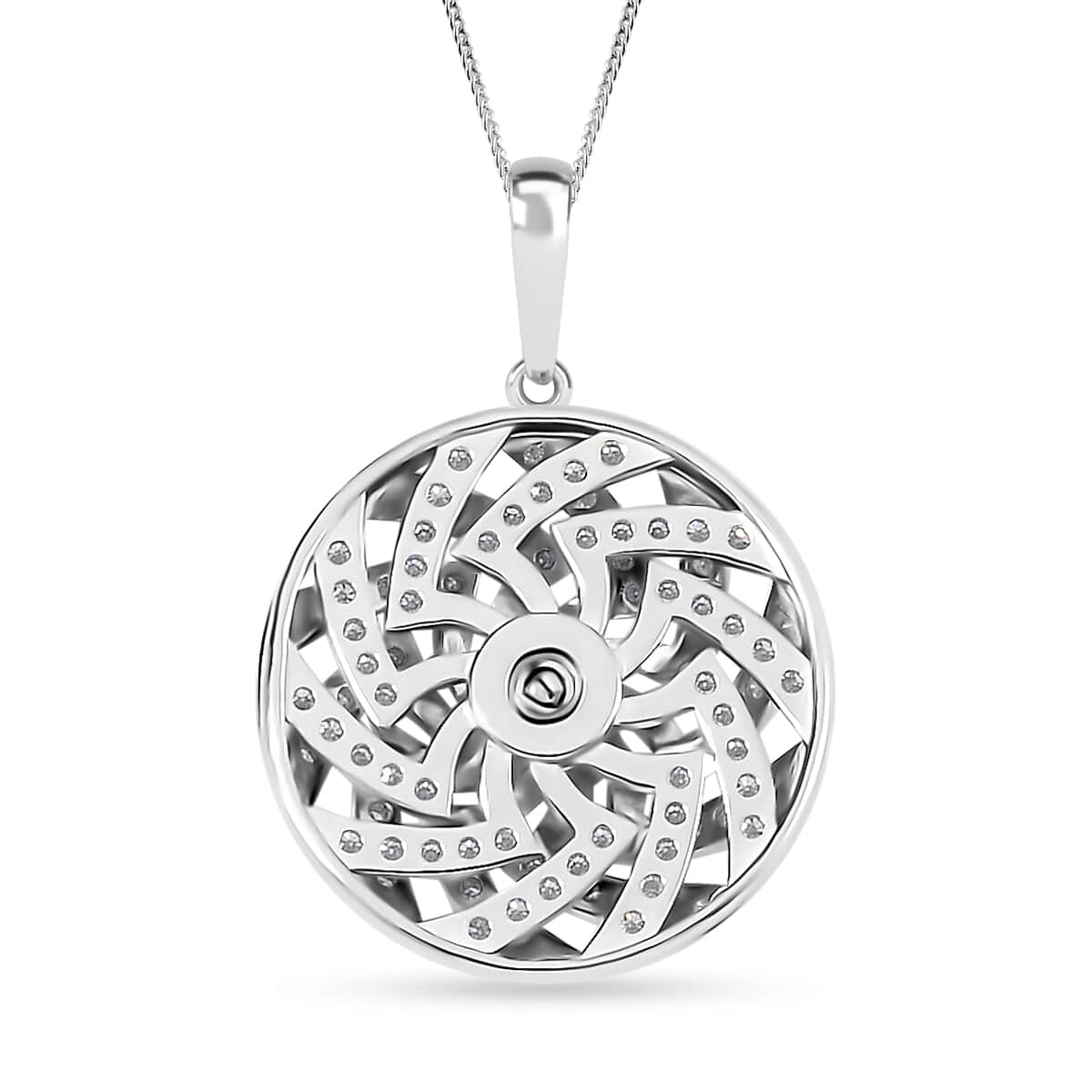 Moissanite Mandala Spiner Pendant Necklace 20 Inches in Platinum Over Sterling Silver 1.60 ctw image number 4