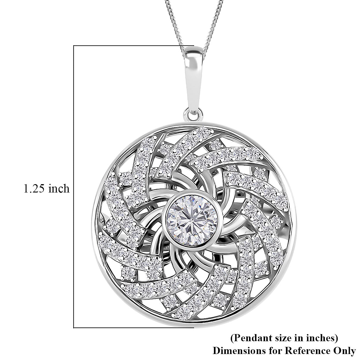 Moissanite Mandala Spiner Pendant Necklace 20 Inches in Platinum Over Sterling Silver 1.60 ctw