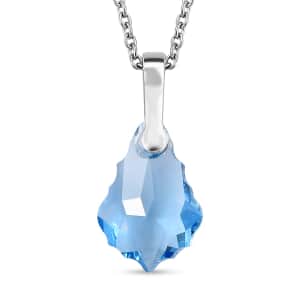 Designer Premium Aquamarine Color Austrian Crystal Pendant in Sterling Silver with Stainless Steel Necklace 20 Inches