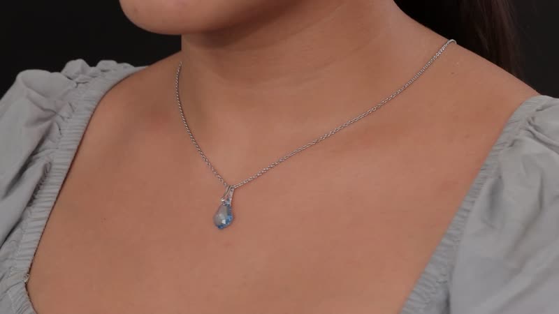 Designer Premium Aquamarine Color Austrian Crystal Pendant in Sterling Silver with Stainless Steel Necklace 20 Inches
