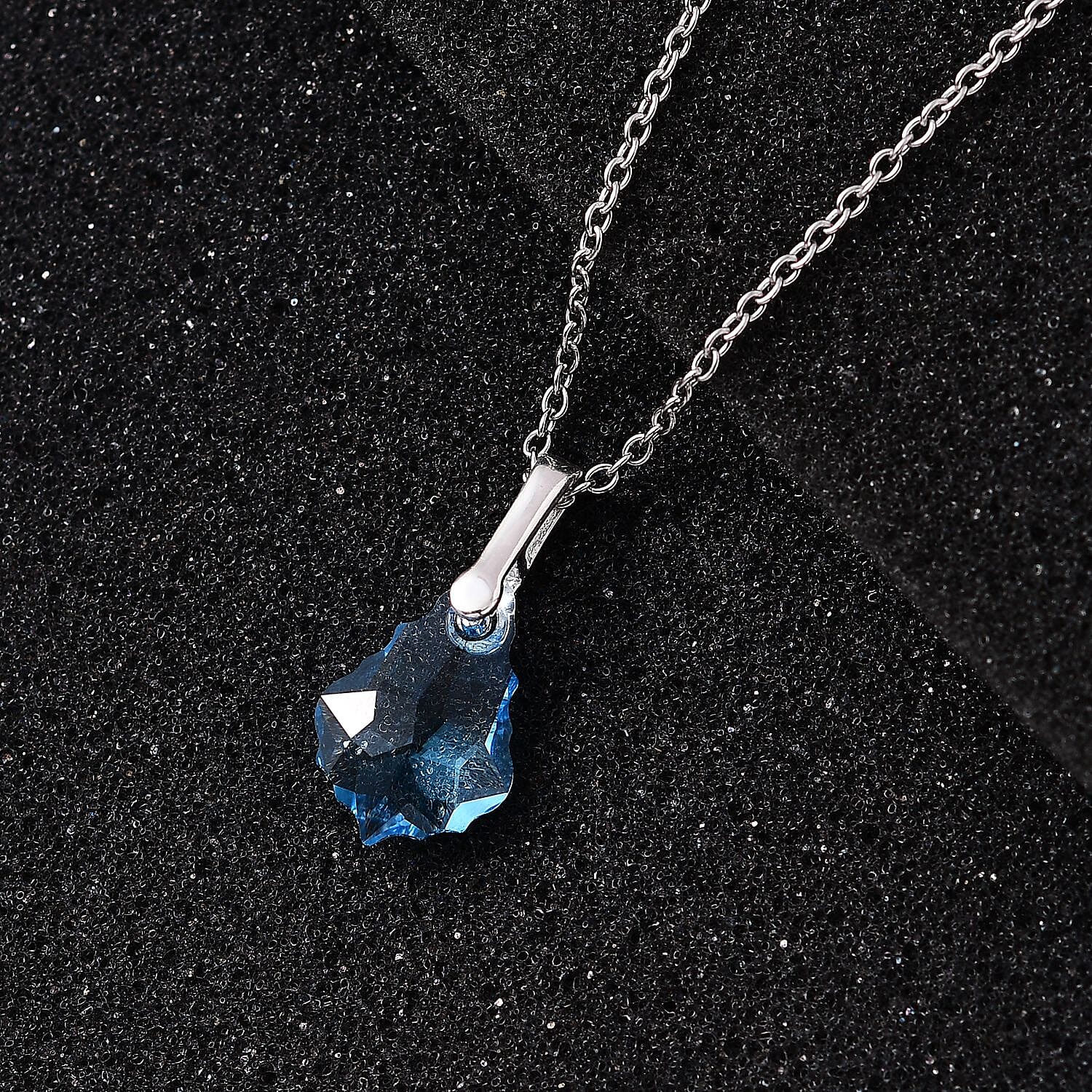 Designer Premium Aquamarine Color Austrian Crystal Pendant in Sterling Silver with Stainless Steel Necklace 20 Inches