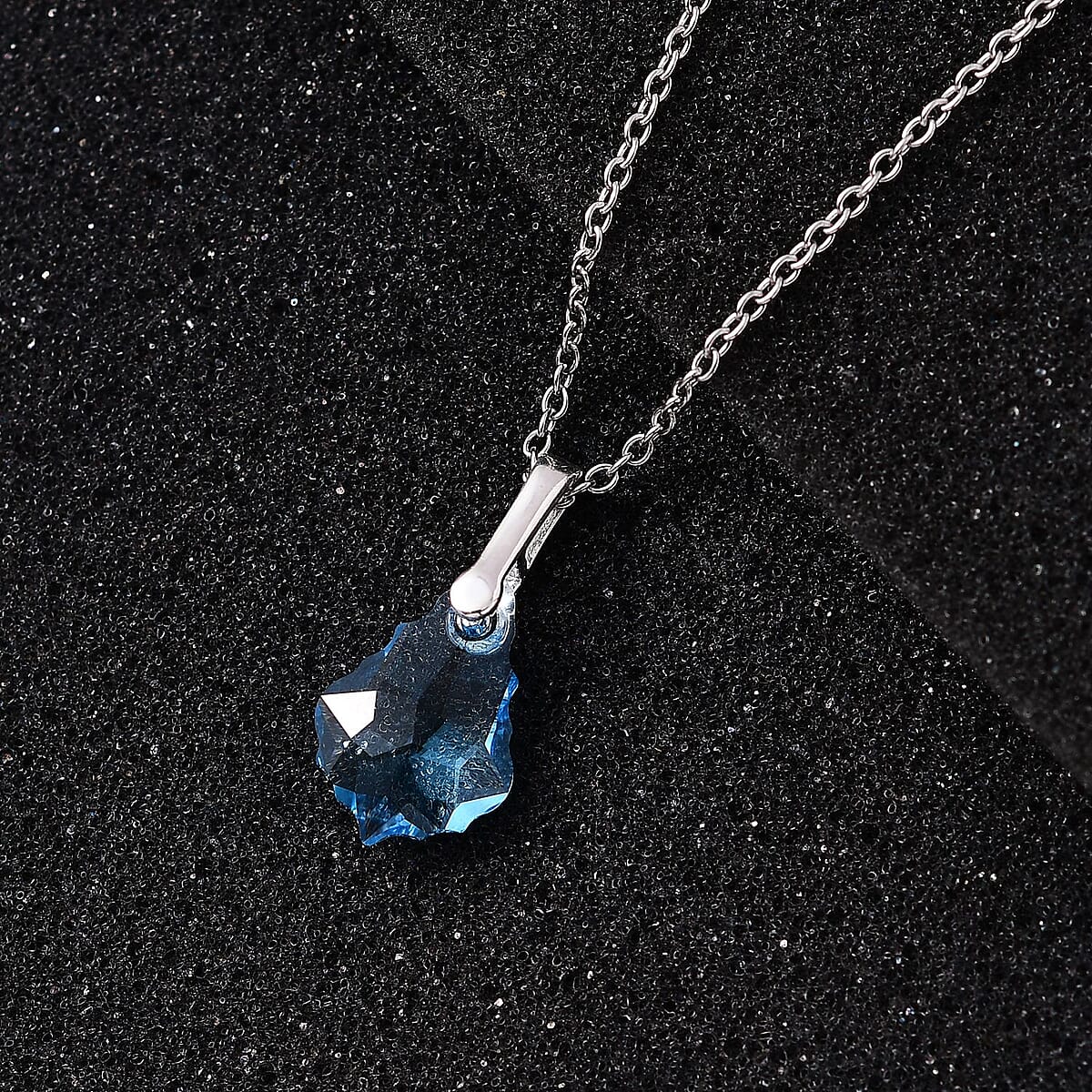 Designer Premium Aquamarine Color Austrian Crystal Pendant in Sterling Silver with Stainless Steel Necklace 20 Inches image number 2