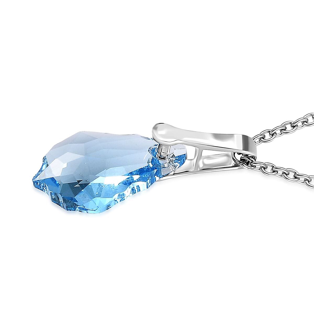 Designer Premium Aquamarine Color Austrian Crystal Pendant in Sterling Silver with Stainless Steel Necklace 20 Inches