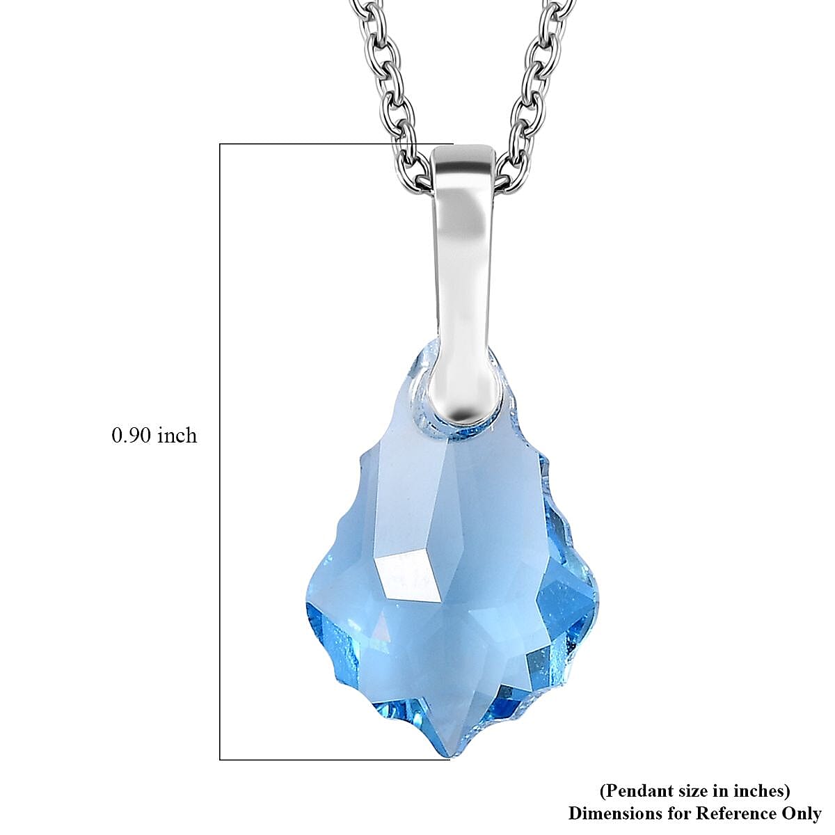 Designer Premium Aquamarine Color Austrian Crystal Pendant in Sterling Silver with Stainless Steel Necklace 20 Inches image number 6
