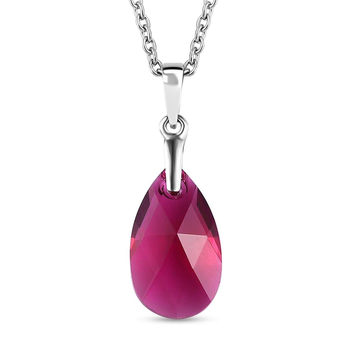 Ruby Color Crystal Pendant in Sterling Silver with Stainless Steel Chain 20 Inches image number 0