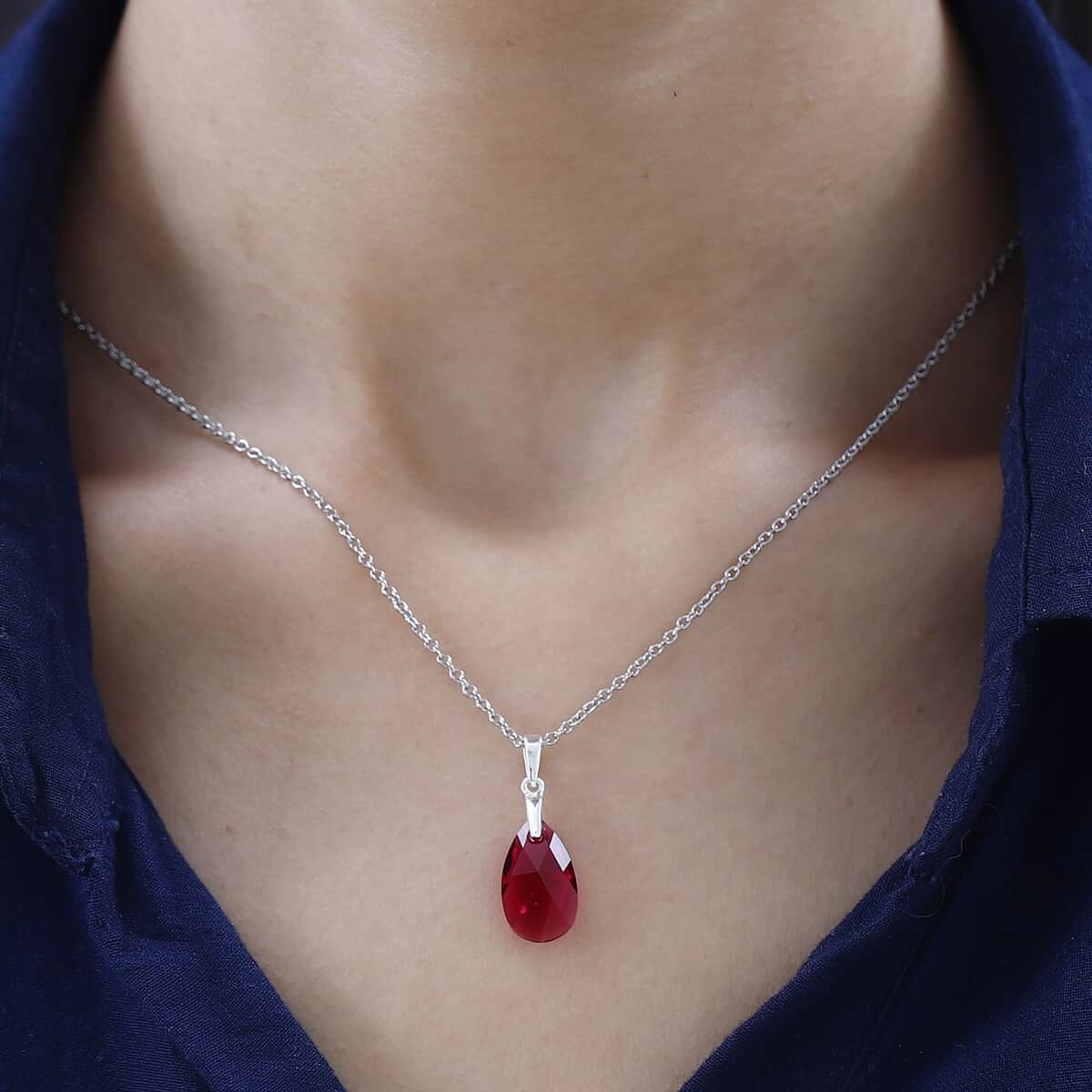 Ruby Color Crystal Pendant in Sterling Silver with Stainless Steel Chain 20 Inches image number 2