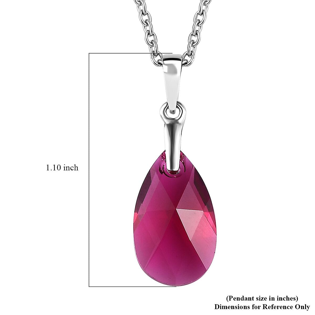Ruby Color Crystal Pendant in Sterling Silver with Stainless Steel Chain 20 Inches