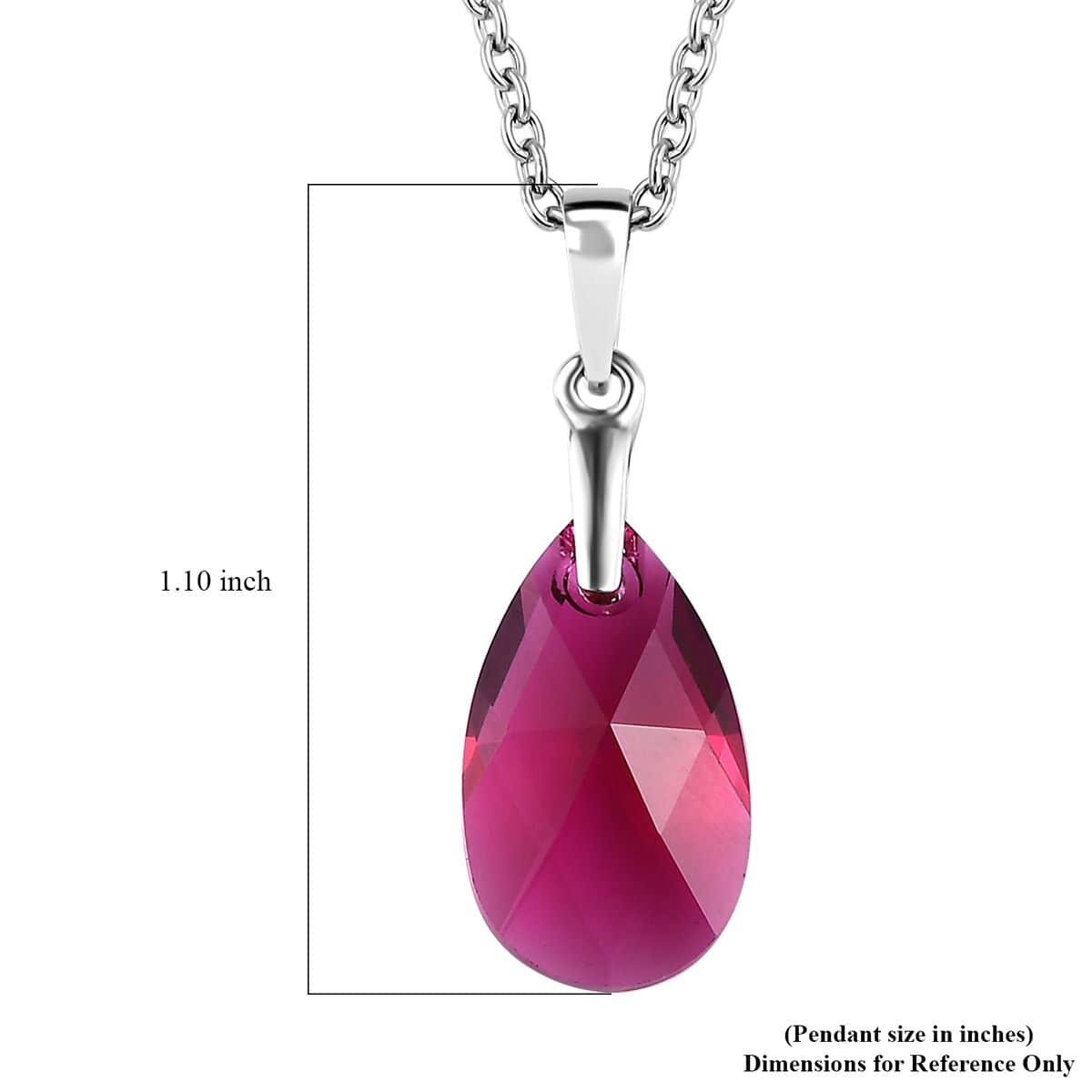 Ruby Color Crystal Pendant in Sterling Silver with Stainless Steel Chain 20 Inches image number 6