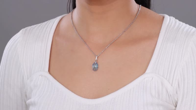 Ruby Color Crystal Pendant in Sterling Silver with Stainless Steel Chain 20 Inches