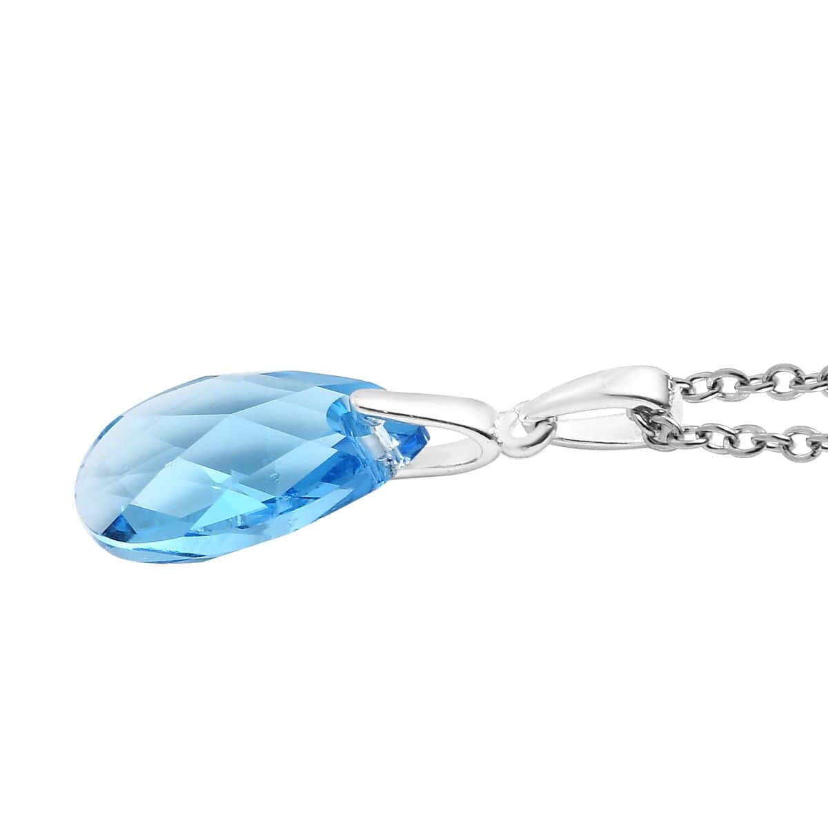 Aquamarine Color Crystal Pendant in Sterling Silver with Stainless Steel Chain 20 Inches image number 3