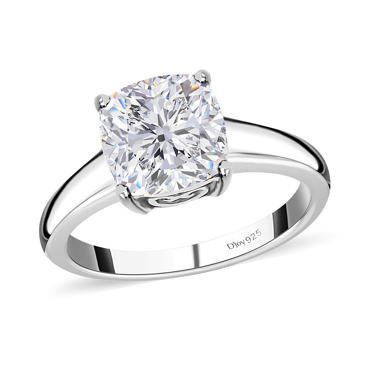 120 Facets Moissanite Solitaire Stud Earrings and Ring (Size 6.0) in Platinum Over Sterling Silver 4.40 ctw